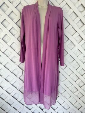 LOGO by Lori Goldstein Long Chiffon Cardigan Sweater Viscose Blend SP